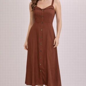 RIHOAS Brown Button-Front Midi Dress